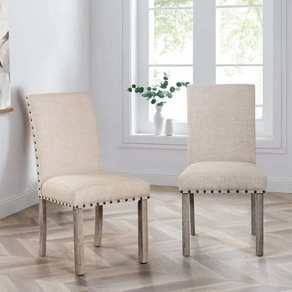 Morden Fort Dining Chairs Set of 2, Upholstered Dining Room Chair with Nailhead Trim Pull Solid Wood Legs, Mid Century Modern Living Room Chairs, Cozy Seating for Small Spaces or Reading Nooks