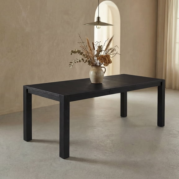 Morden Fort Extendable Dining Table for 6-8, Farmhouse Woodgrain Tabletop, Rectangular 60"-80" Wooden Table for Kitchen, Black