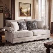 Morden Fort Farmhouse 2-Seater Sofa Loveseat, Beige Chenille Loveseat with Nailhead Trim for Living Room, Bedroom, Apartment, Office