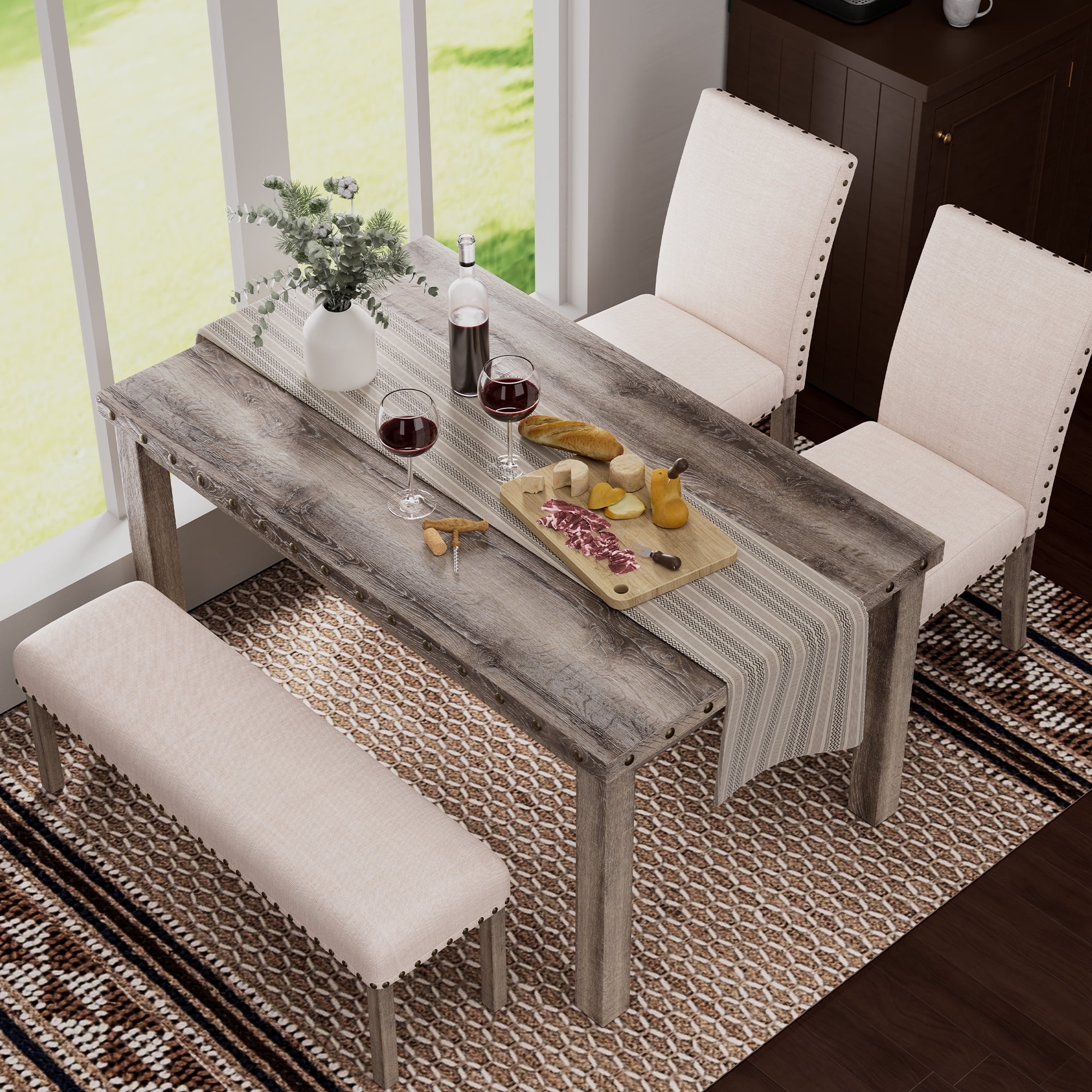 Morden Fort Farmhouse Dining Table Set for 4, Rustic Wooden Kitchen ...