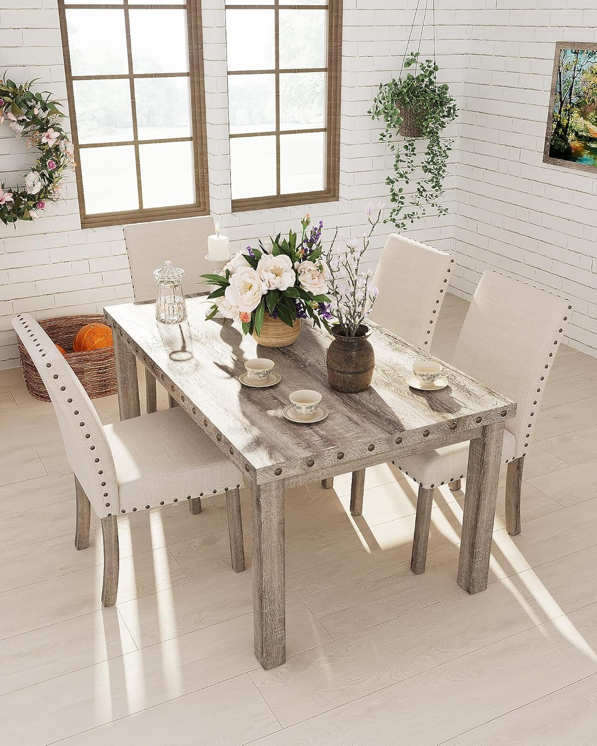 Morden Fort Farmhouse Dining Table Set for 4, Country Style Kitchen ...