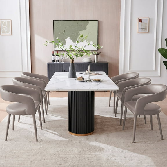 Morden Fort Faux Leather Barrel Chairs Set of 6 for Dining Room, Upholstered Comfy Barrel Dining Chairs Accent Chairs for Living Room, Kitchen