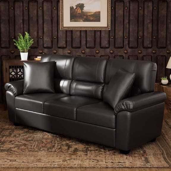 Morden Fort Faux Leather Couch Sofa, Modern PU Leather Couch 3 Seater Sofa with Pillows for Living Room, Bedroom, Office, Apartment
