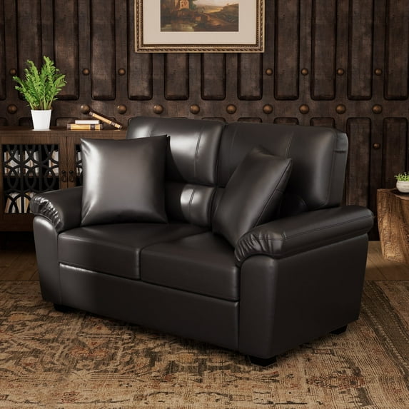 Morden Fort Faux Leather Loveseat 2 Seater Couch, Modern 61" W Leather Sofa for Living Room, Bedroom, Office, Apartment, Chocolate