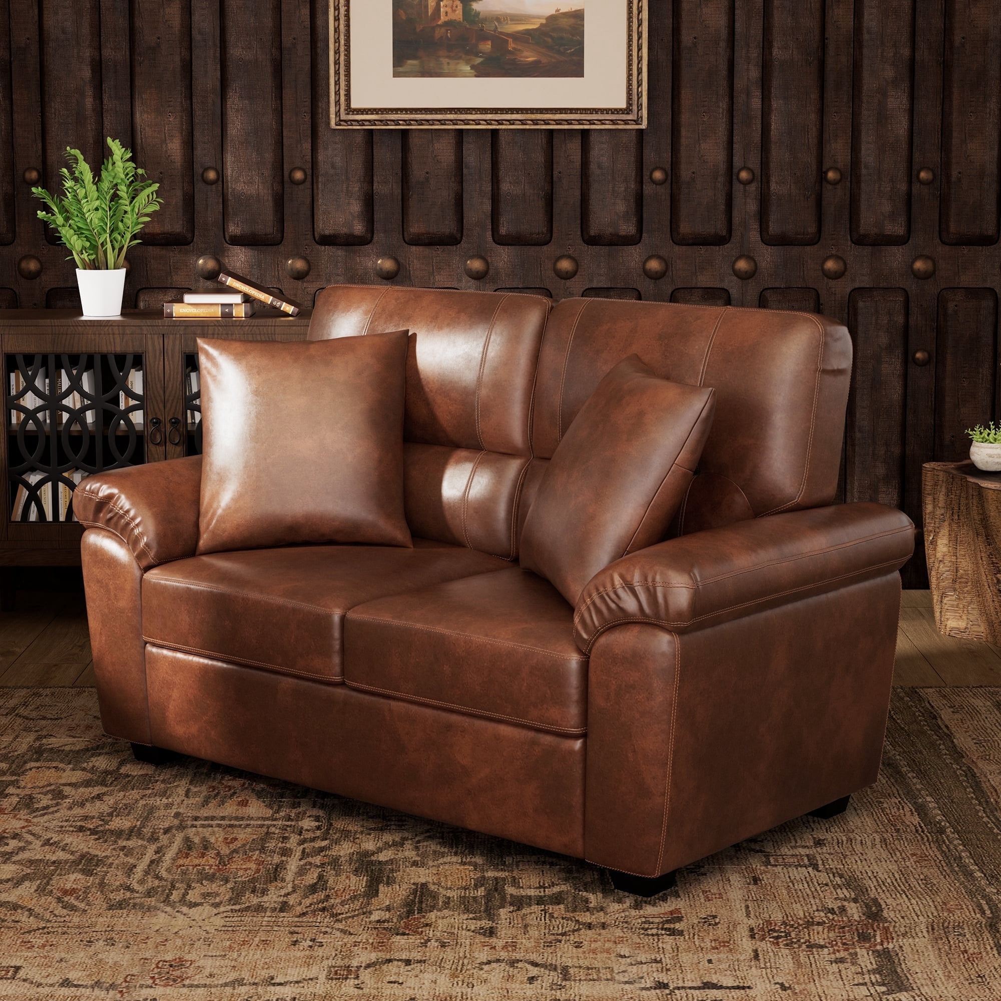 Morden Fort Comfortable Faux Leather Loveseat 2 Seater Couch, Modern 61 ...