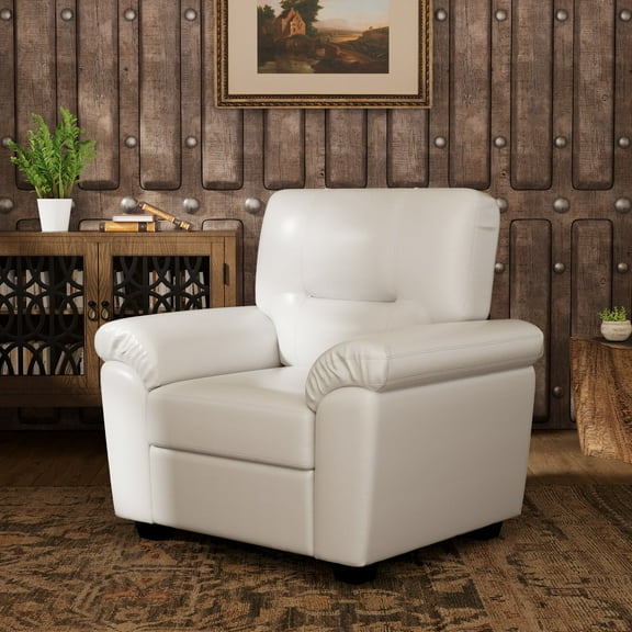 Morden Fort Faux Leather Sofa Chair, Modern PU Leather Accent White Chair for Living Room, Bedroom