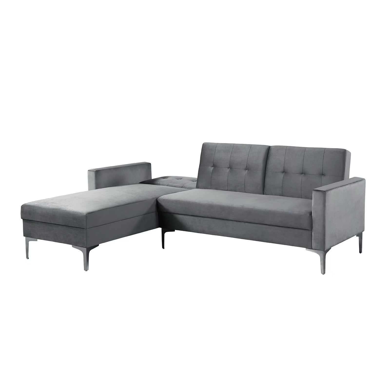 Morden Fort Gray Futon Couch Bed Velvet Convertible Sectional Sofa 3 Seat L-Shape Adjustable