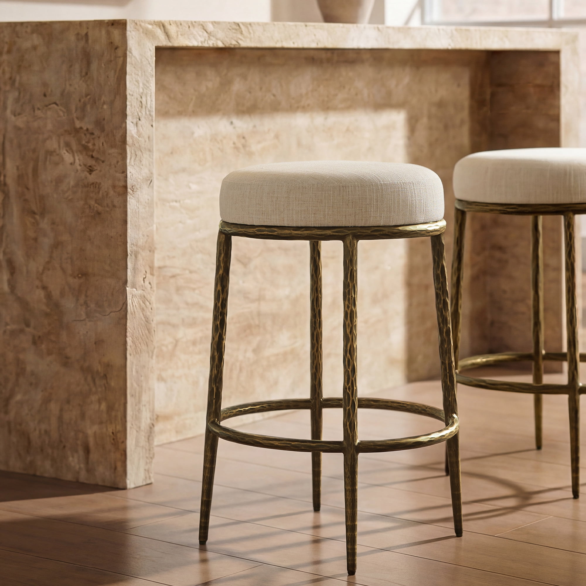 Compac Bar Stool Morden Fort Hand-Hammered Metal Backless Counter Height Bar Stools ...