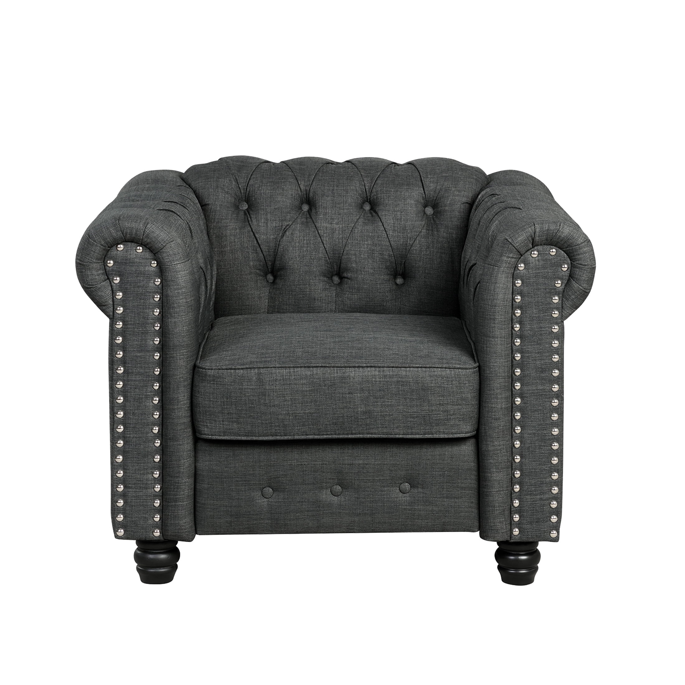 Morden Fort Linen Chesterfield Sofa, Accent Club Chair Charcoal Grey Living Room Chair
