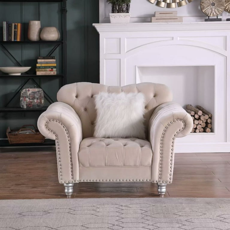 Morden Fort Luxury Velvet Living Room Chair Chesterfield Tufted