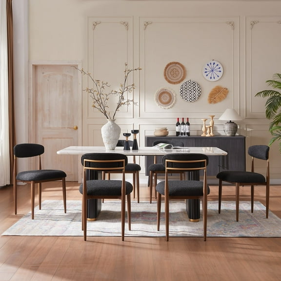 Morden Fort Modern Black Dining Armless Chairs Set of 4, Boucle Dining Side Chairs with Wood Grain Metal Legs, for Kitchen, Living Room, Apartment