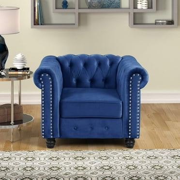 Morden Fort Modern Contemporary Accent Chair with Deep Button Tufting Dutch Velvet Light Blue