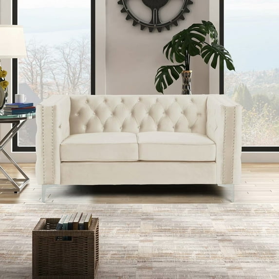 Morden Fort Modern living room furniture Loveseat with Deep Dutch Velvet Beige