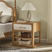 Morden Fort Nightstand Wood Modern Bedside Table for Bedroom, Living Room, Removable Drawer, Natural Wood Finish