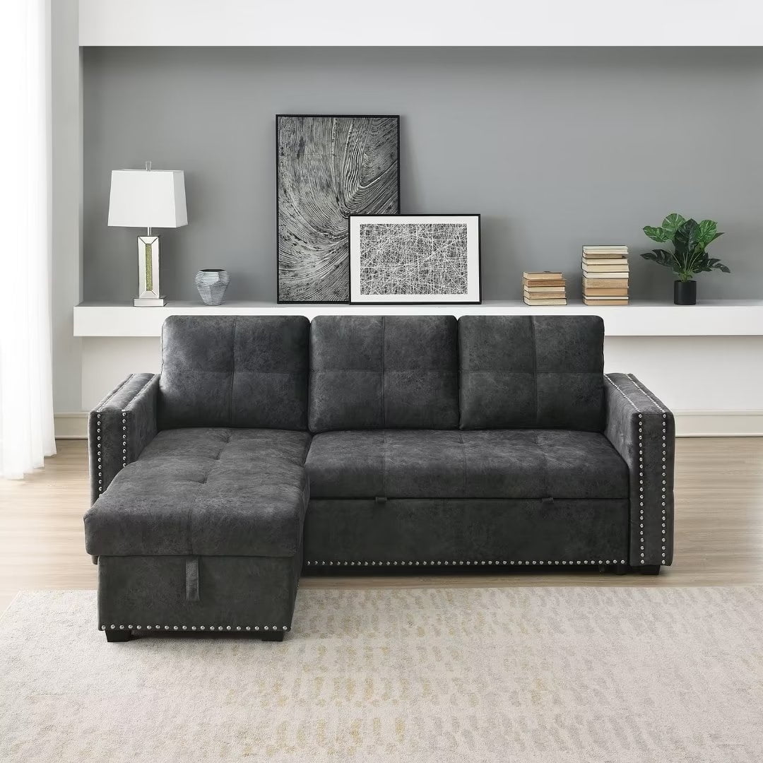 Black Velvet Tufted Three Piece Sectional Sofa with Storage