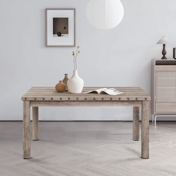 Morden Fort Rustic Farmhouse Dining Table, Rectangular Kitchen Table with Wood Legs, Nailhead Accents, Charming Dining Hub for Kitchen or Breakfast Nook