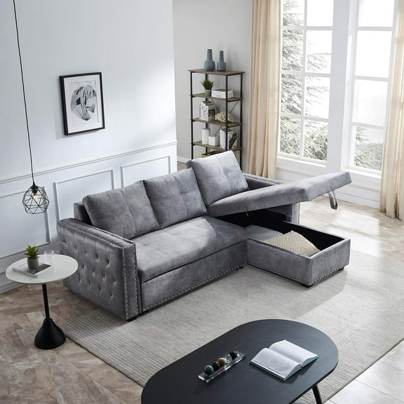 Morden Fort Sectional Sleeper Sofa with Storage, 3 Seat L-Shape Reversible Couch