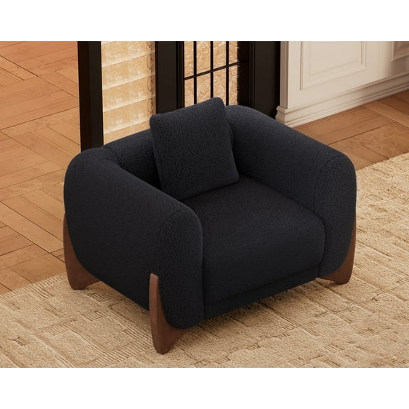 Morden Fort Sherpa Boucle Black Single Sofa , 44.25"W Cloud Upholstered Armchair Couch with Wood Leg, Black