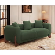 Morden Fort Sherpa Boucle Cloud 3-Seater Sofa, Upholstered Modern Comfy Couch with Crescent Wood Legs and 3 Matching Pillows, Green