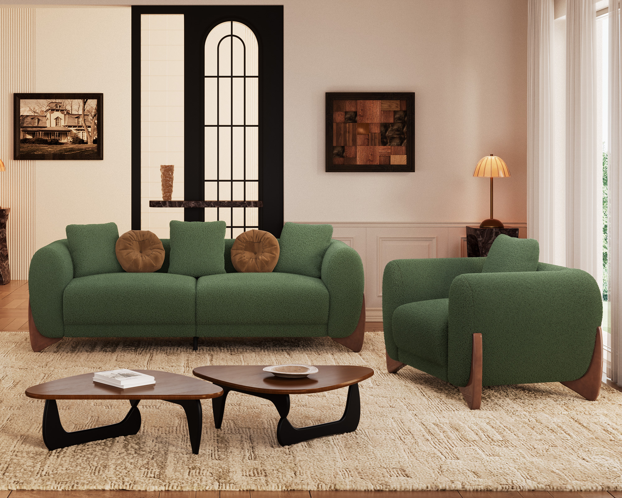 Amazon Morden Fort Modern Cloud Couch - 3 Seater Sherpa Boucle Sofa with Wood Legs, Ultra-Thick High Resilience Cushion with 3 Matching Pillows Upholstered Comfy Couch Sofa for Living Room - Off White