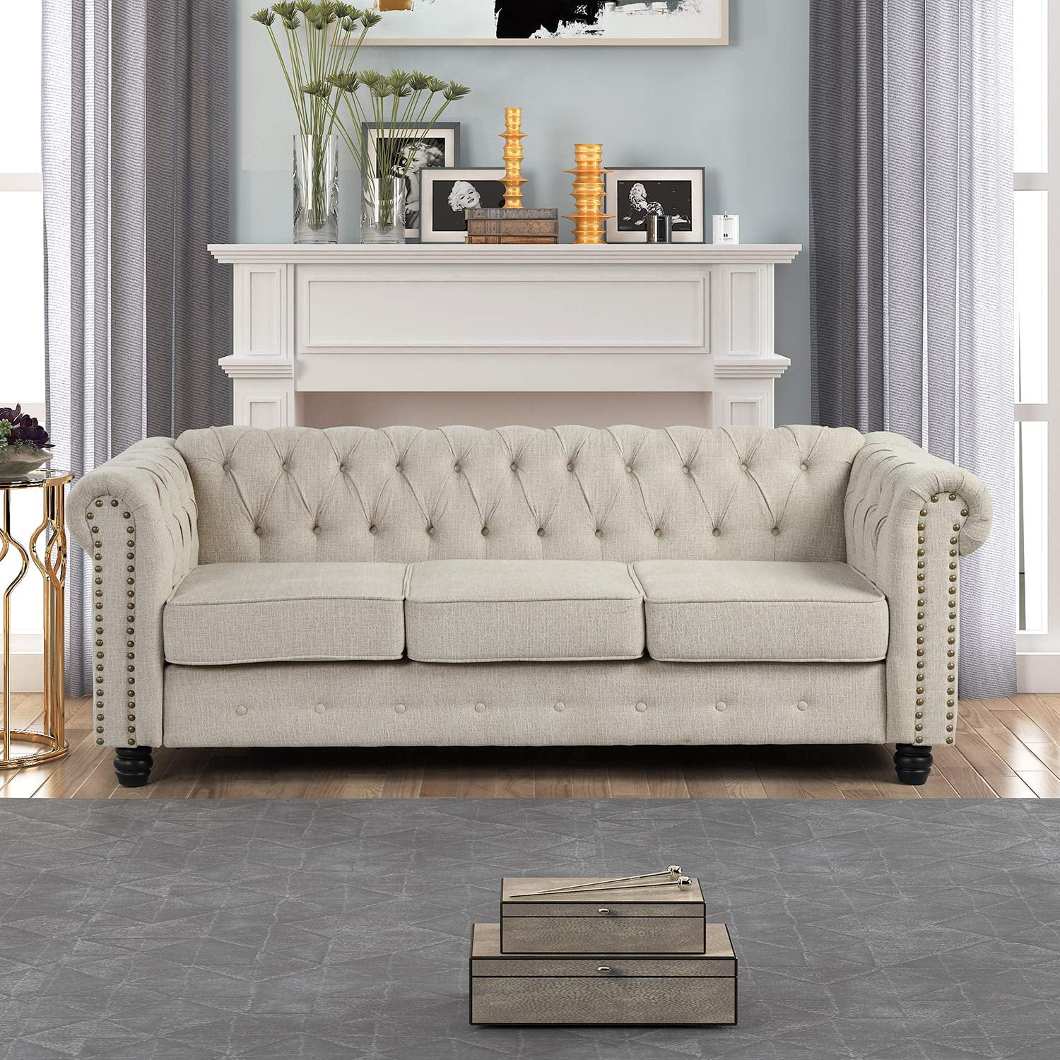 Tufted sofa beige discount
