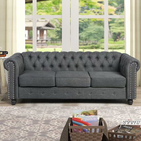 Morden Fort Sofas for Living Room Furniture Sets, Fabric Linen Couch Grey