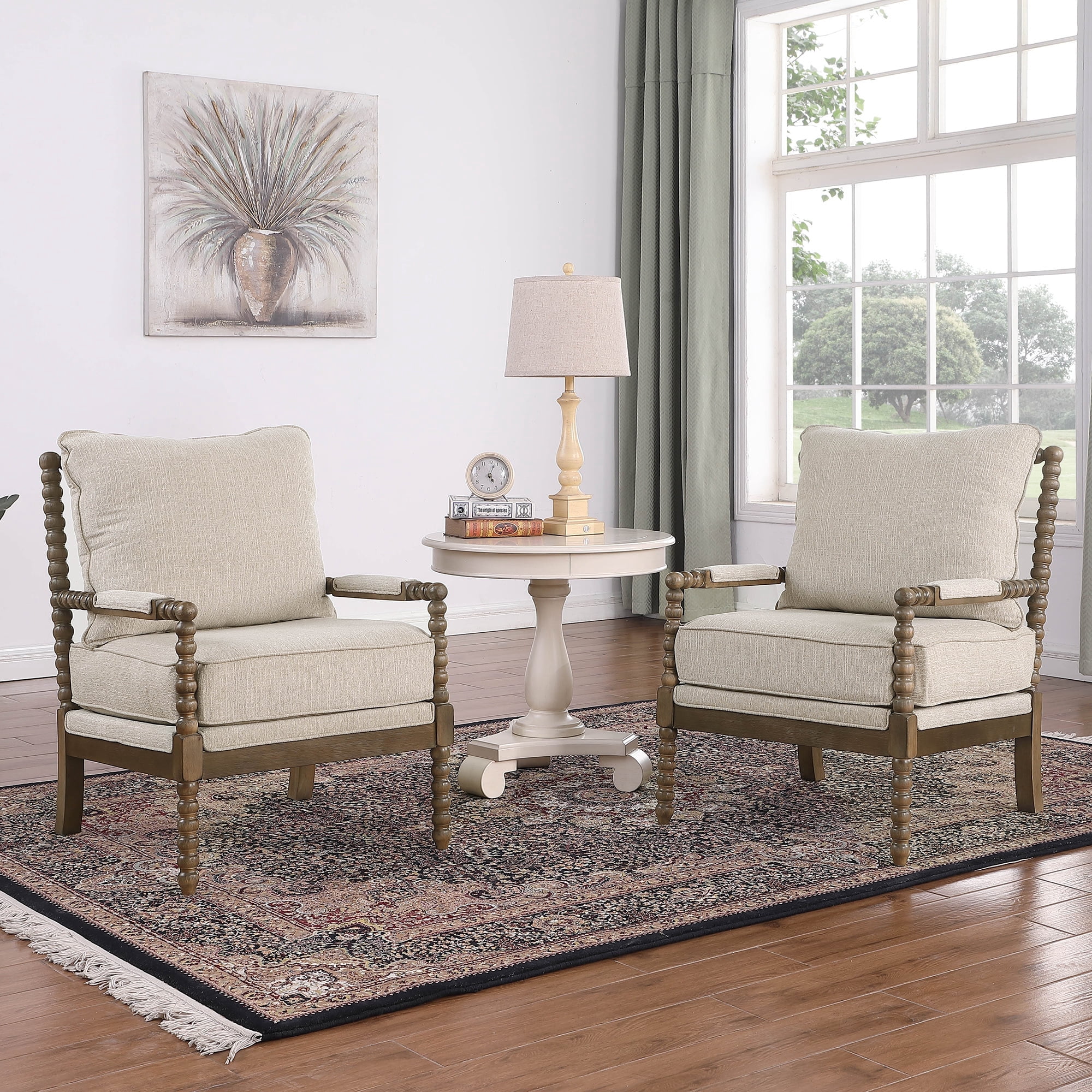 Morden Fort Spindle Accent Chair Set of 2 for Living Room, Mid Century Modern Chair with Wood Frame, Beige