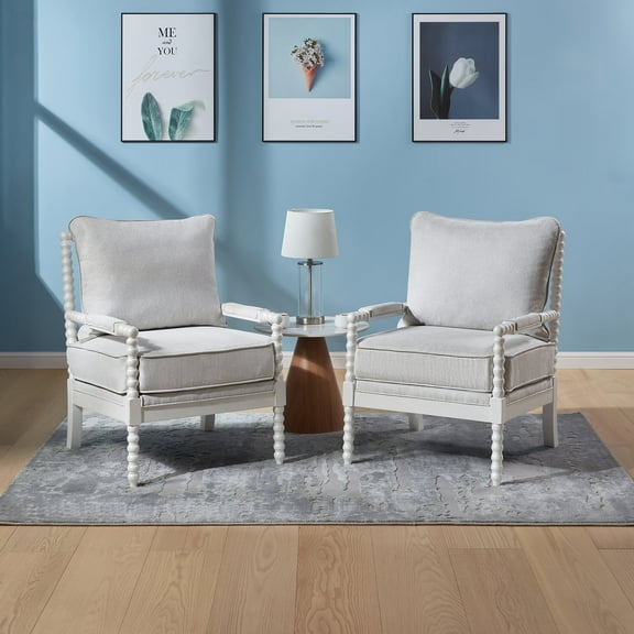 Morden Fort Spindle Accent Chair Set of 2 for Living Room, Mid Century Modern Chair with Wood Frame, LimeWhite
