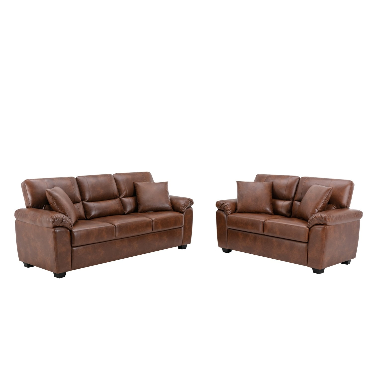Brown Faux Leather Two-Piece Loveseat and Sofa Set