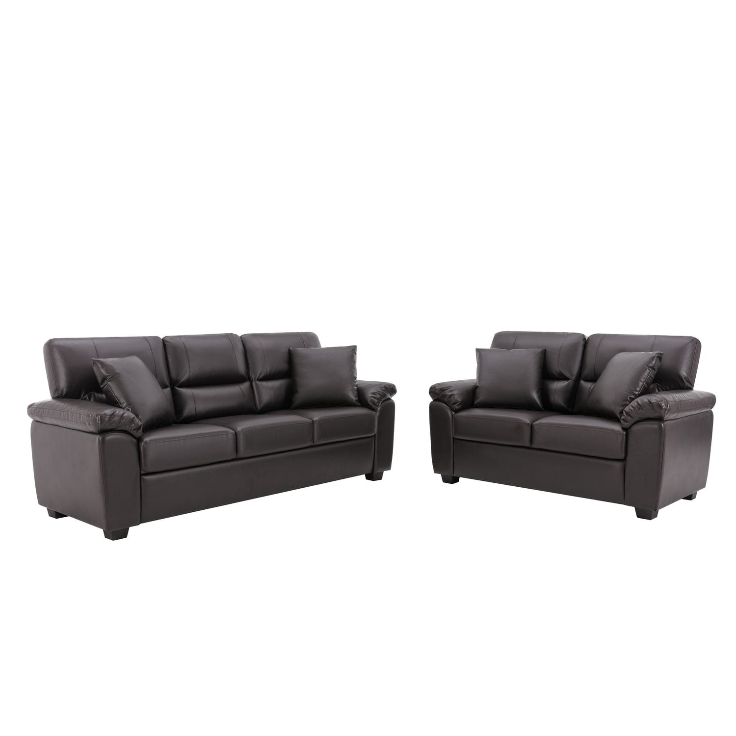 Chocolate Faux Leather Loveseat and Sofa Set