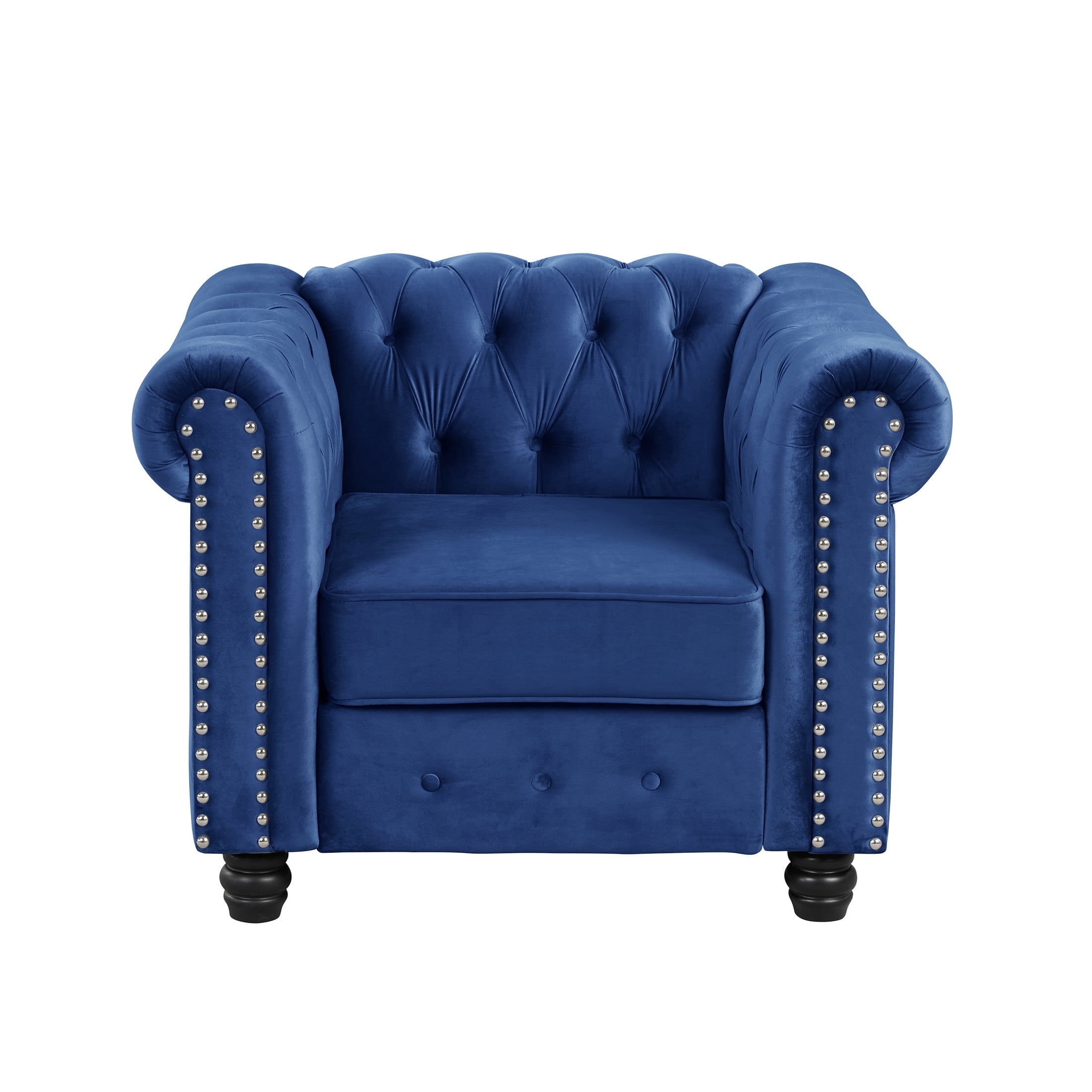Morden Fort Velvet Accent Club Chair, Chesterfield Sofa Chair with Rolled Arms, Living Room Chair, Blue