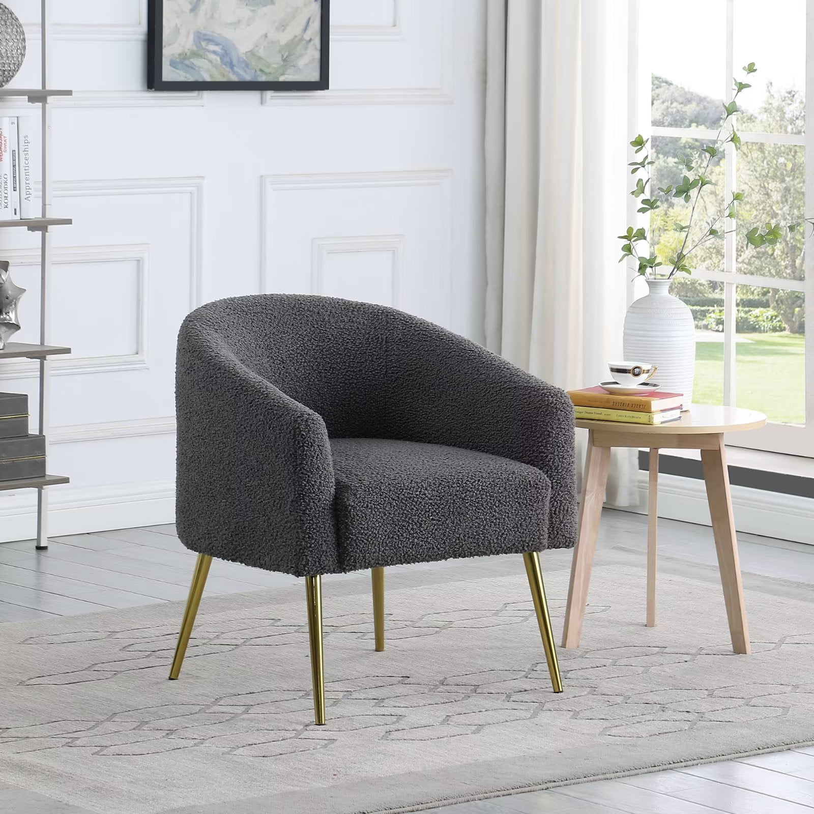 Morden Fort Velvet Barrel Accent Chair for Living Room Comfy Fluffy