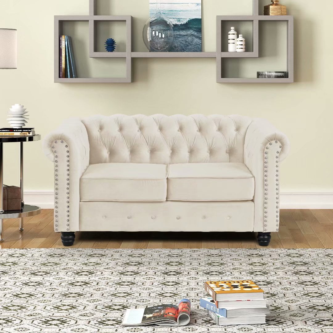 Morden Fort Velvet Loveseat Couches for Living Room, Button Tufted ...