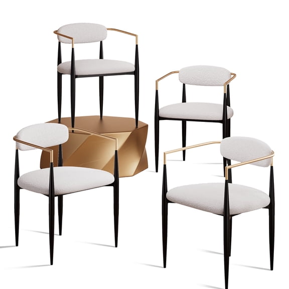 Morden Fort White Dining Chairs Set of 4, Boucle Modern Chairs with Metal Legs and Upholstered Cushion, Brushed Armchair for Living Room, Kitchen, Dining Room