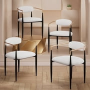 Morden Fort White Dining Chairs Set of 4, Modern Boucle Dining Chairs with Black Metal Legs and Upholstered Cushion, Brushed Gold Armchairs for Kitchen Living Room Bedroom