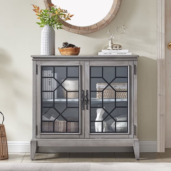 Morden Fort Wood Accent Cabinet with Doors and Shelves, Farmhouse Storage Sideboard Cabinet for Dining Room, Living Room, Entryway, Grey