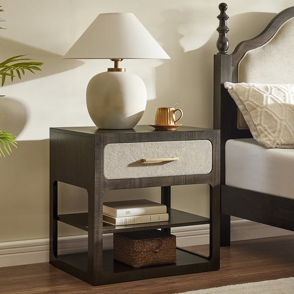 Morden Fort Wood Nightstand Espresso Finish, Modern Bedside Table with Removable Drawer for Bedroom, Living Room