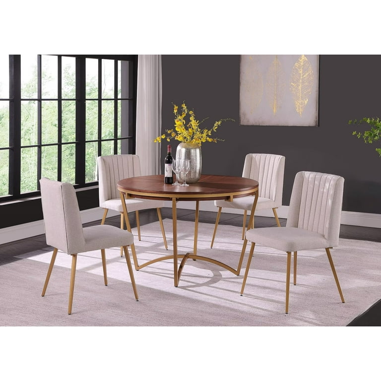Morden Fort Wood Round Dining Table Sets for 4 with Fabric Chair