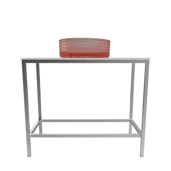 Morden Luminous Brushed Stainless Steel Metal Vanity Set with Pink Glass Sink
