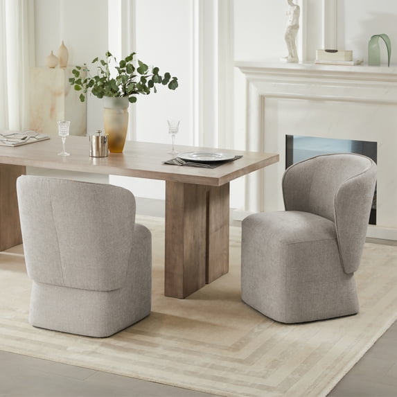 CHITA Morden Upholstered Dining Room with Casters Set of 2, Fabric Wrap-round Armless Chairs for Kitchen Dining Room, Beige