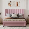 thumbnail image 1 of Morden Velvet Upholstered Bed Frame with Upholstered Headboard No Box Spring Needed Wood Low Profile Platform Bed with a Big Drawer, Easy Assembly (Pink,Queen), 1 of 9