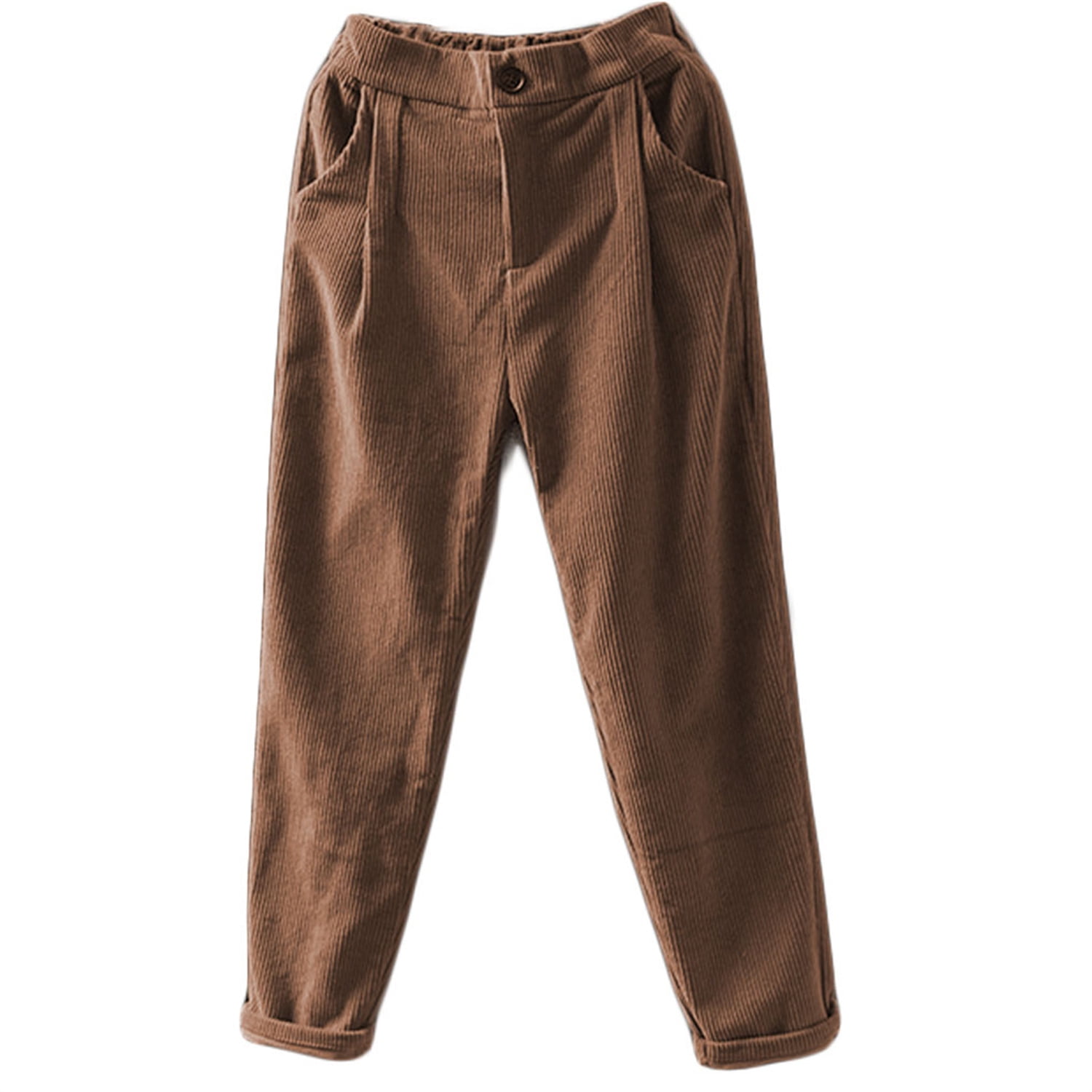 Mordenmiss Women High Waisted Corduroy Pants Loose Straight Leg Vintage