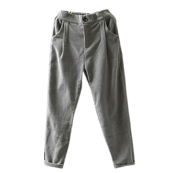 Mordenmiss Women High Waisted Corduroy Pants Loose Straight Leg Vintage Pant Casual Comfy Trousers with Pockets Grey 2XL