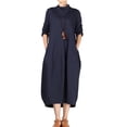 thumbnail image 1 of Mordenmiss Women's Autumn Turtleneck Long Baggy Dress with Pockets Blue S, 1 of 2