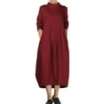 thumbnail image 1 of Mordenmiss Women's Autumn Turtleneck Long Baggy Dress with Pockets Burgundy M, 1 of 2