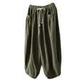 thumbnail image 1 of Mordenmiss Women's Baggy Drawstring Pants Wide Leg Pants Casual Elastic Waist Trousers Army Green L, 1 of 4