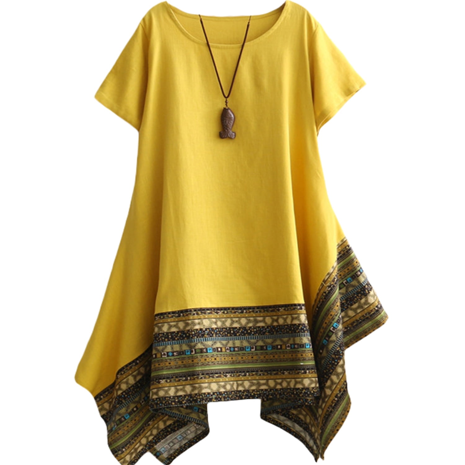 Mordenmiss Women's Cotton Linen Dress Short Sleeves Irregular Dresses -  Walmart.com