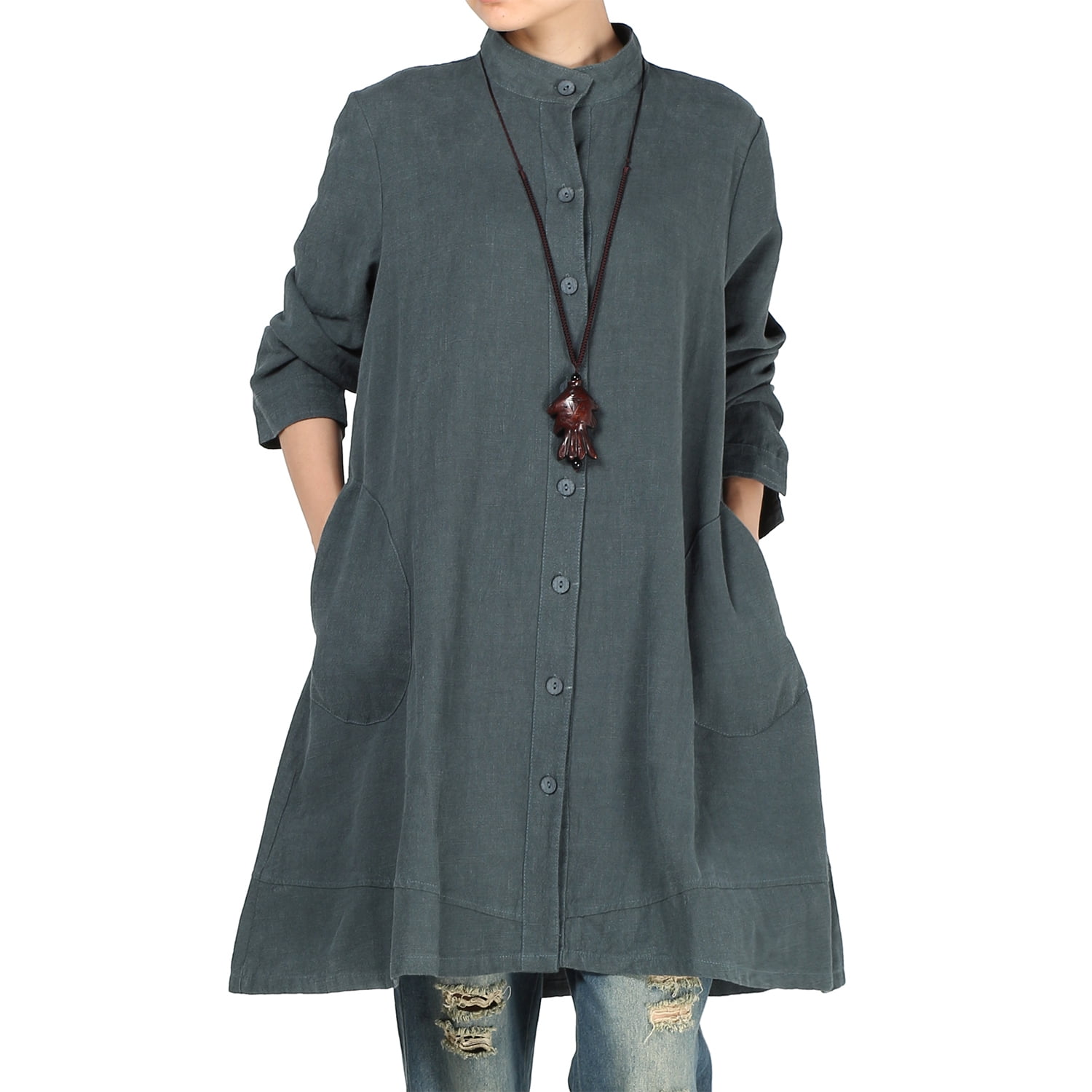 Mordenmiss Women s Cotton Linen Full Front Buttons Jacket Outfit