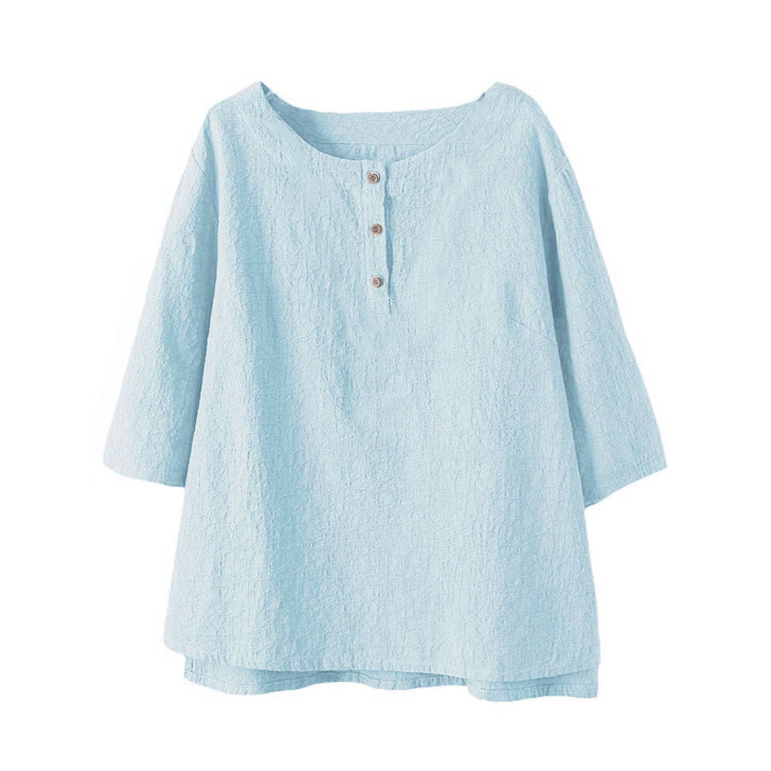 Mordenmiss Women's Cotton Linen Tunic Tops Jacquard Blouses TShirt