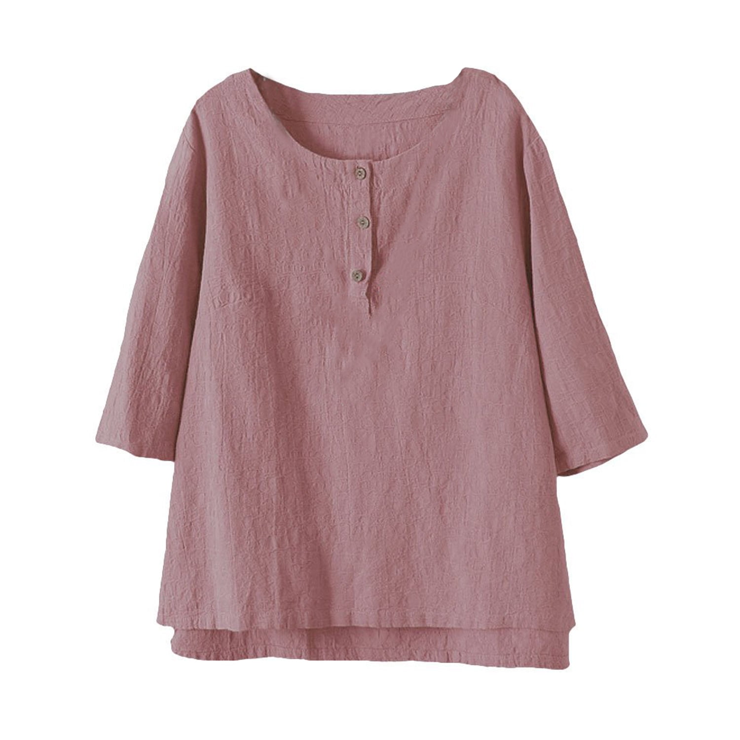 Mordenmiss Women's Cotton Linen Tunic Tops Jacquard Blouses TShirt